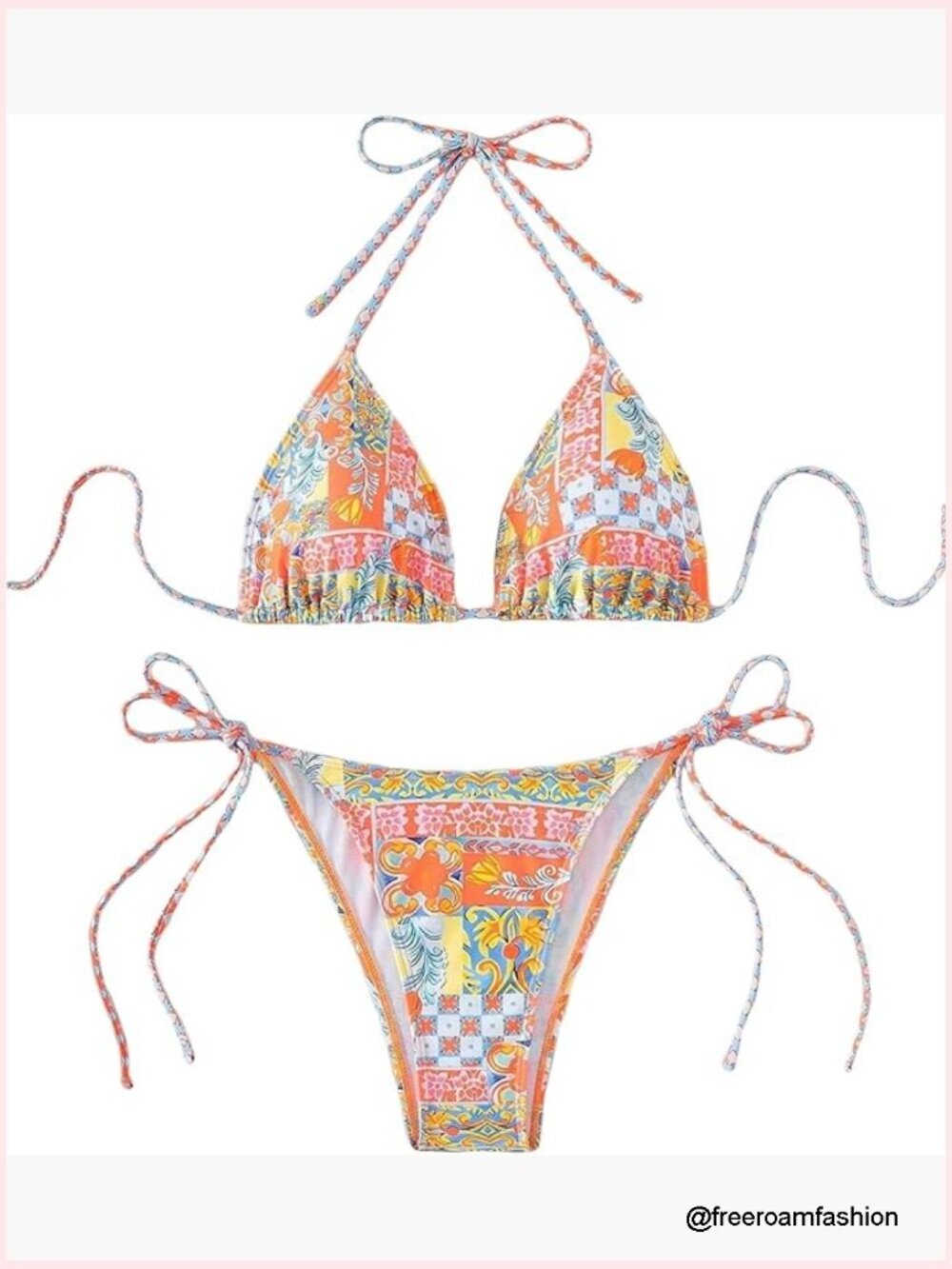 High Waisted Halter Bikini Set Floral Print Stretch Fabric Swimwear